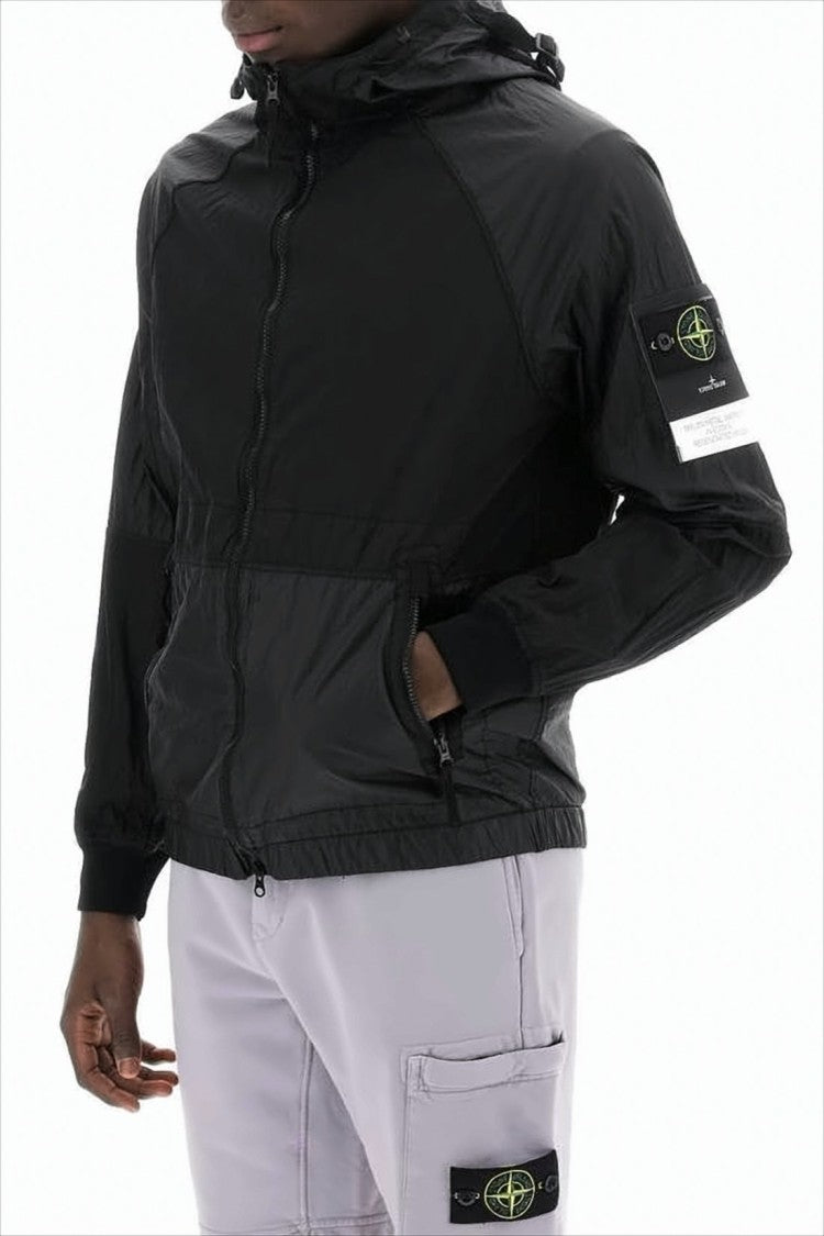Stone Island Hooded Lightweight Jacket With Glossy Polyamide Panels