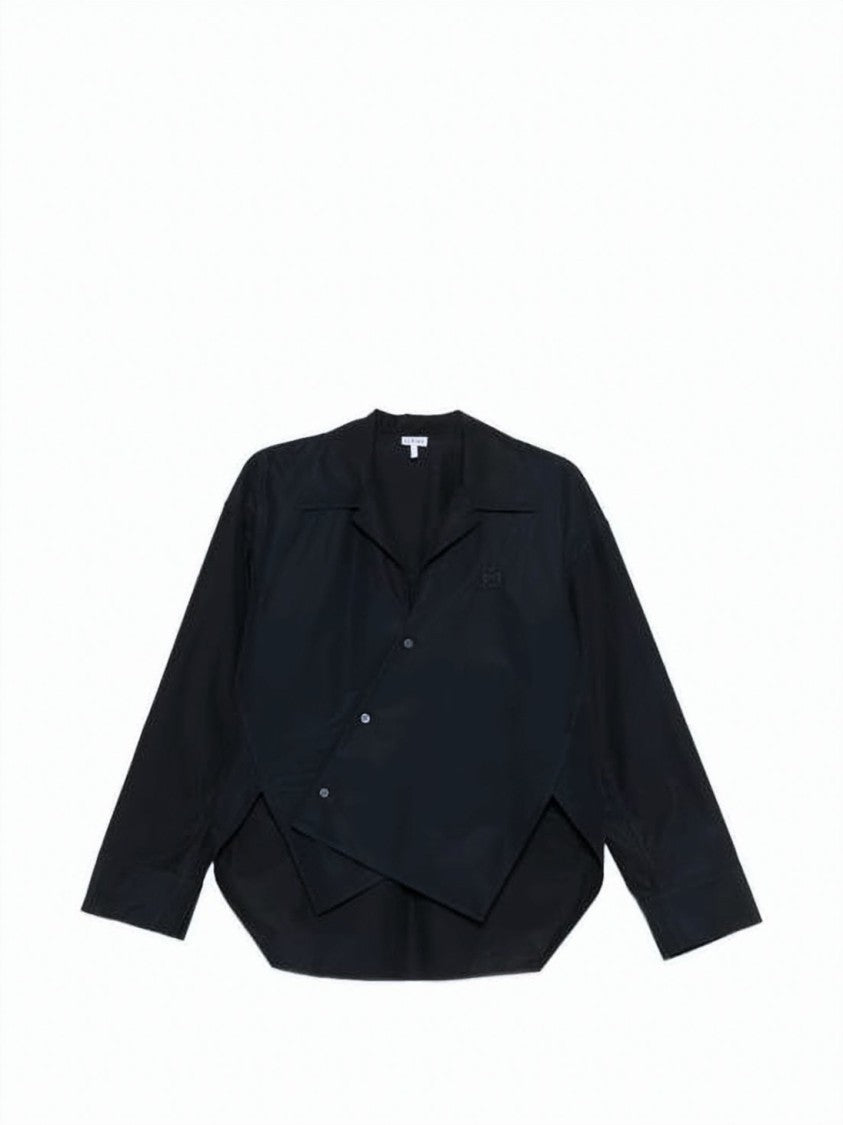 Loewe Asymmetrical Black Cotton Shirt With Unique Closure