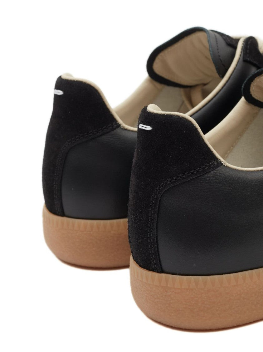 Maison Margiela Black Leather And Suede Sneakers With Contrasting Textures