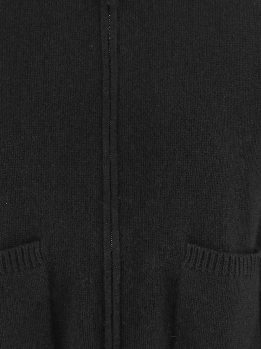 Allude Black Cropped Zip Collar Cashmere Sweater