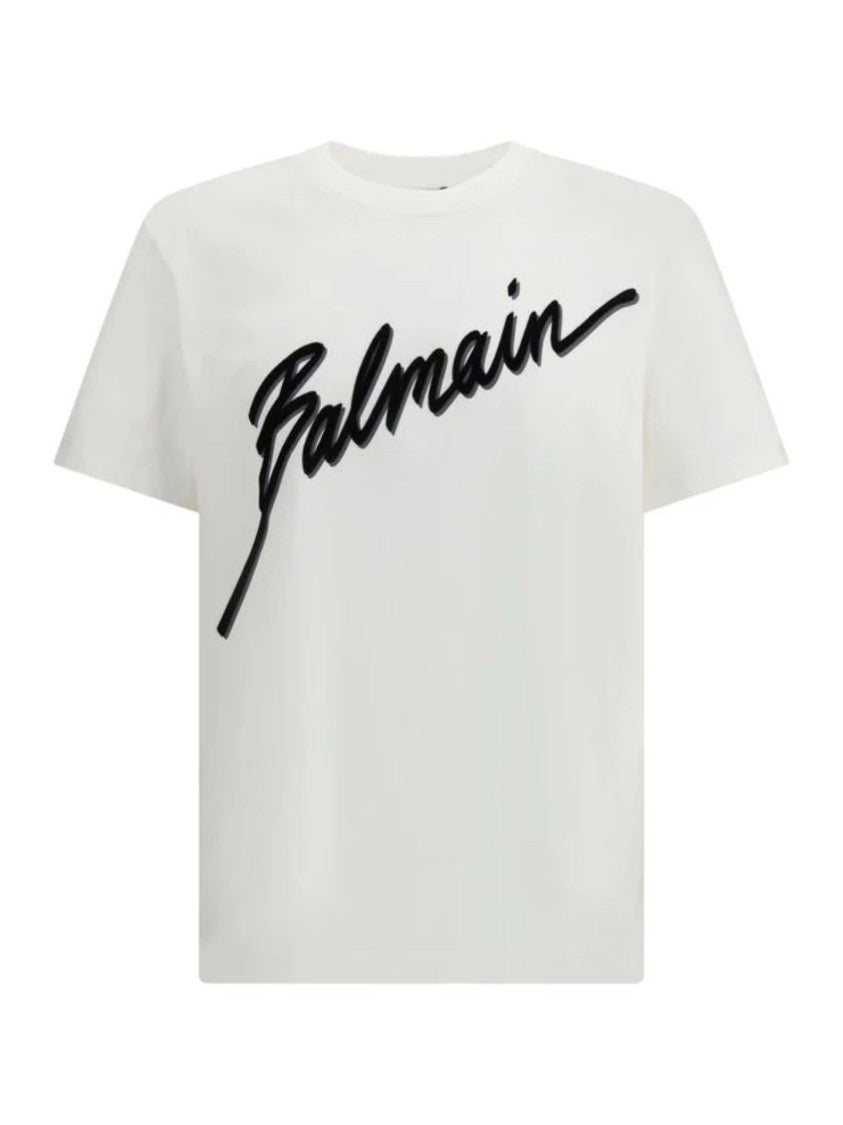 Balmain White Minimalist Script Logo T-Shirt