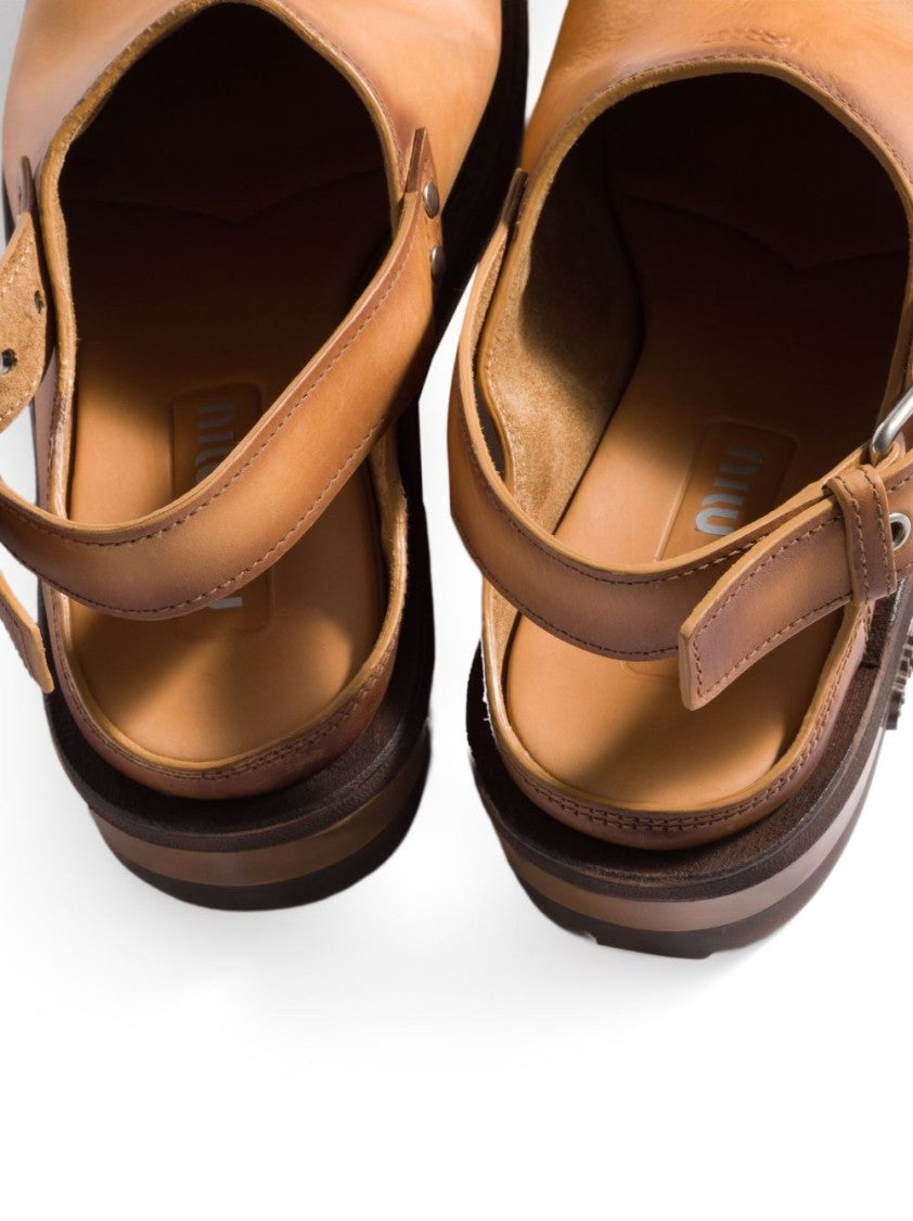 Miu Miu Closed Toe Leather Slingback Sandals