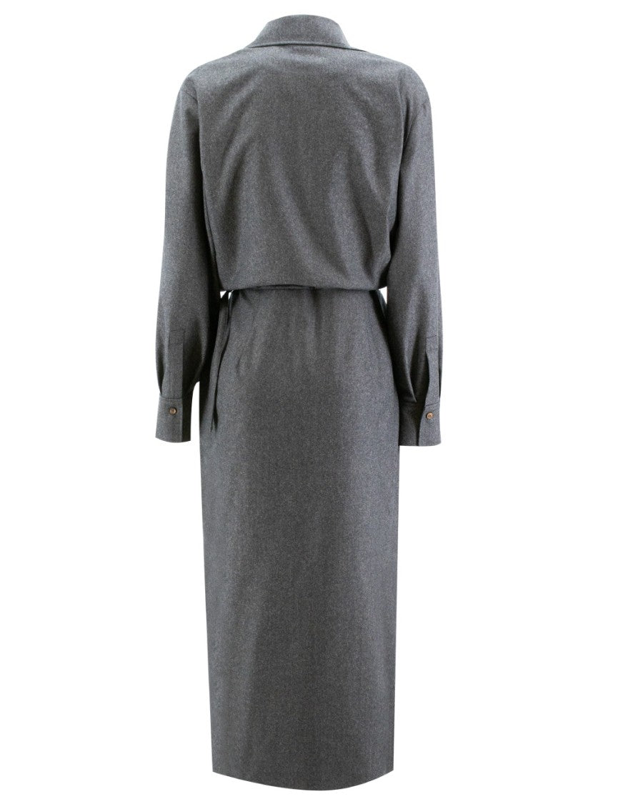 Brunello Cucinelli Wrap-Style Midi Dress With Plunging Neckline