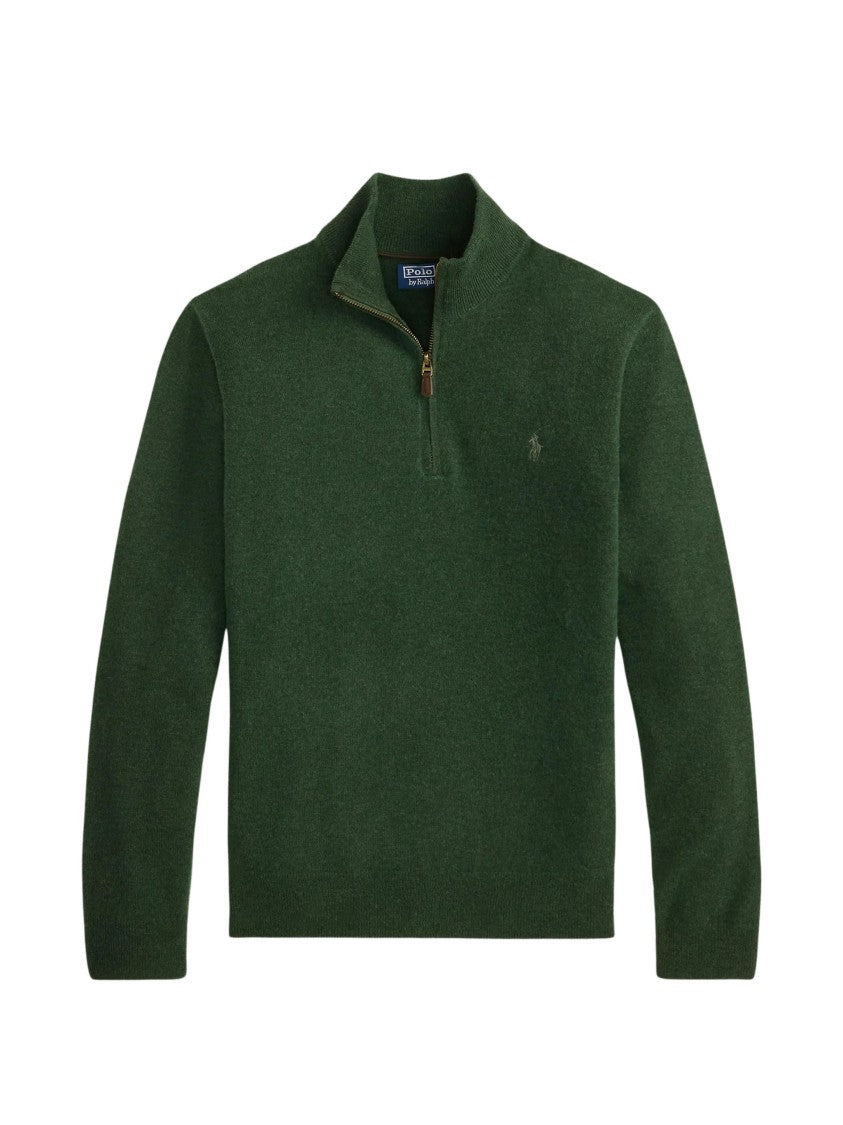 Polo Ralph Lauren Deep Green Quarter-Zip Pullover With Embroidered Pony Detail