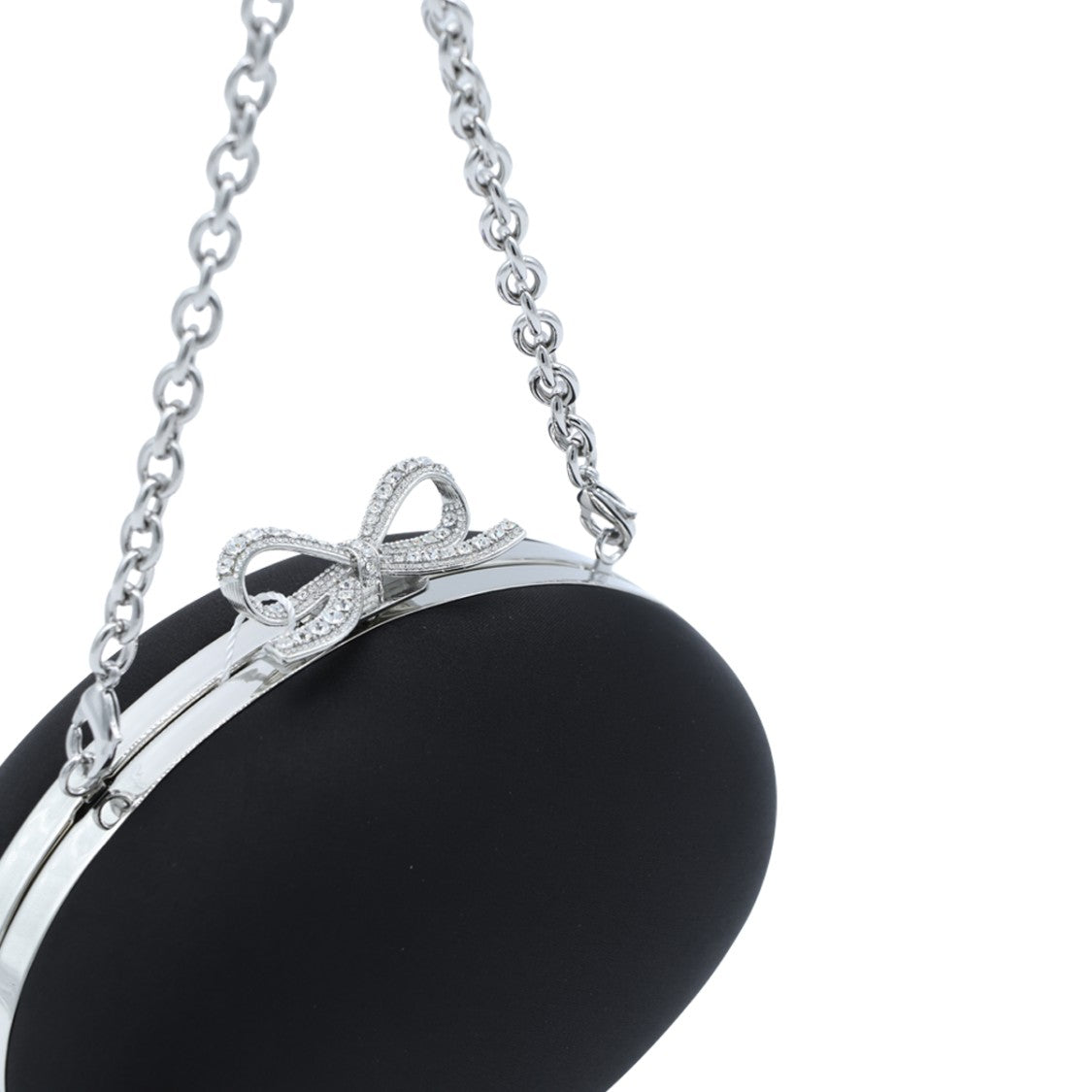 Self-Portrait Black Strass Satin Oval Clutch Bag