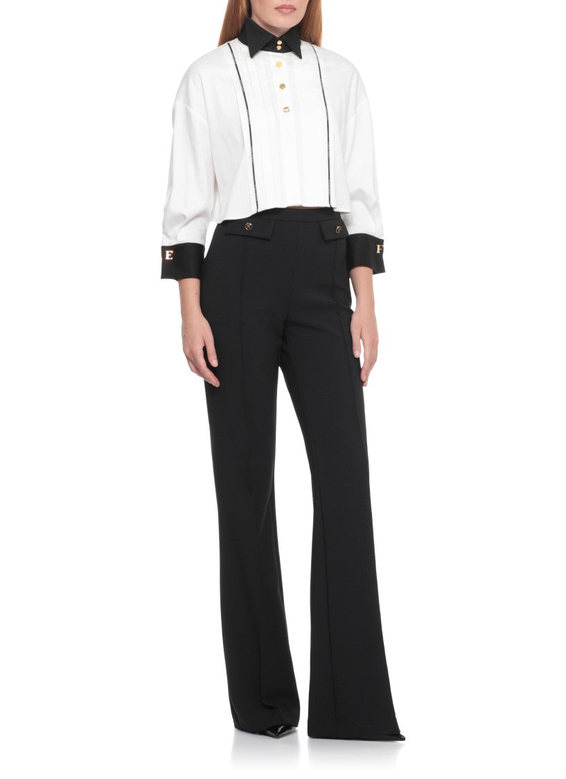 Elisabetta Franchi Cropped White Button-Up Shirt