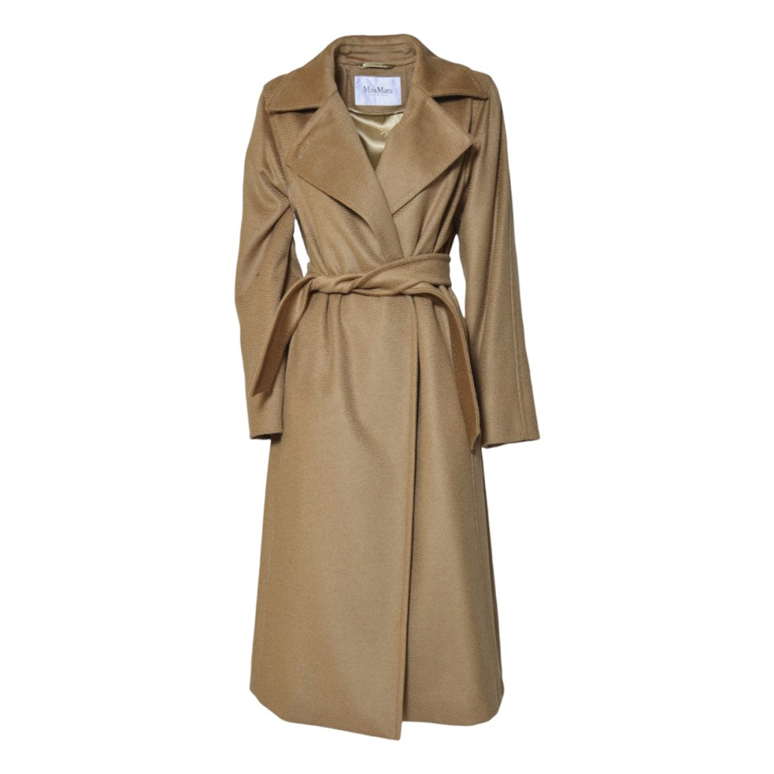 Max Mara Long Camel Wool Coat With Classic Wrap Design