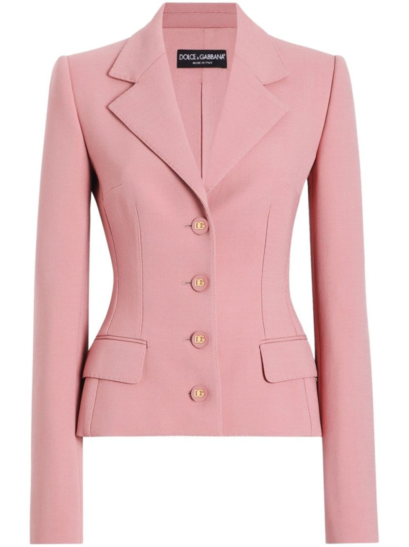 Dolce & Gabbana Tailored Rose Pink Blazer With Logo-Embossed Buttons