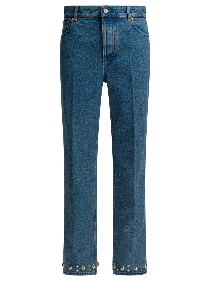 Valentino Straight-Leg Denim Jeans With Metallic Cabochon Accents