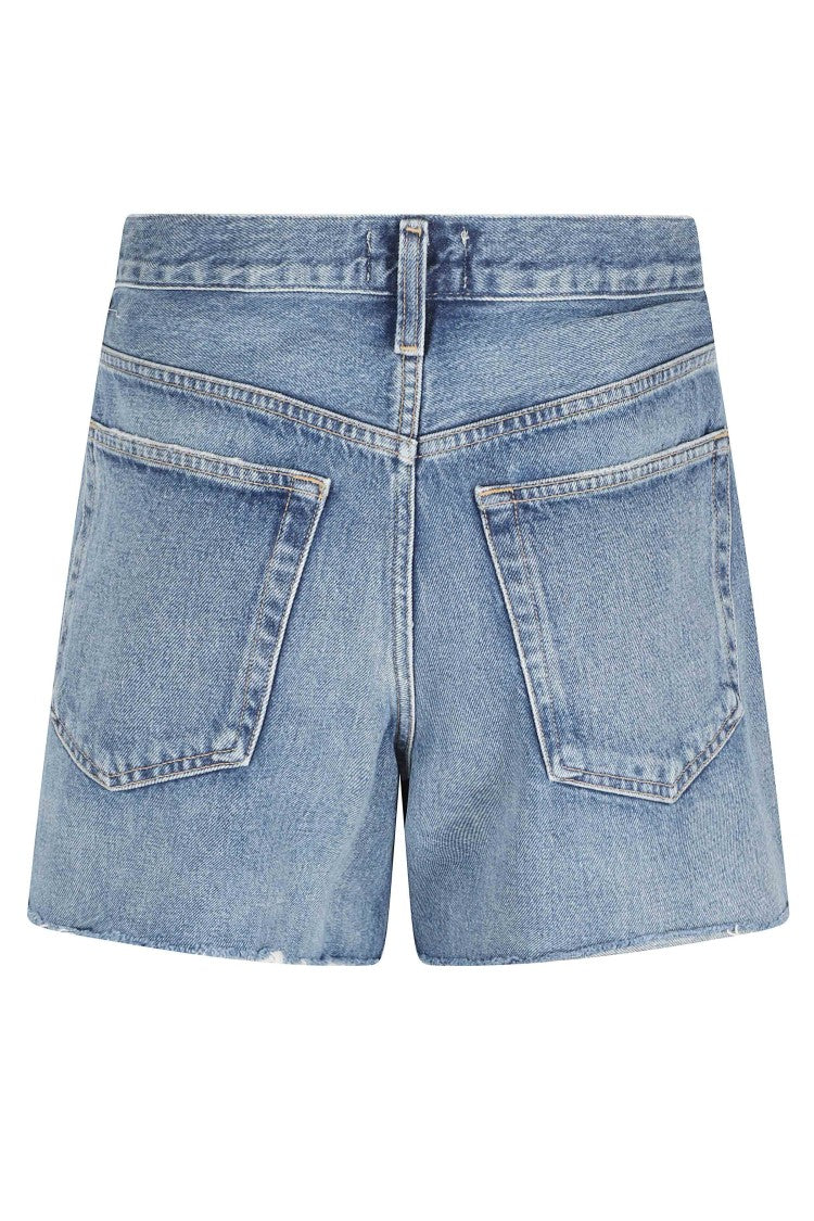 Agolde Blue Nye Five-Pocket Straight Cotton Denim Shorts