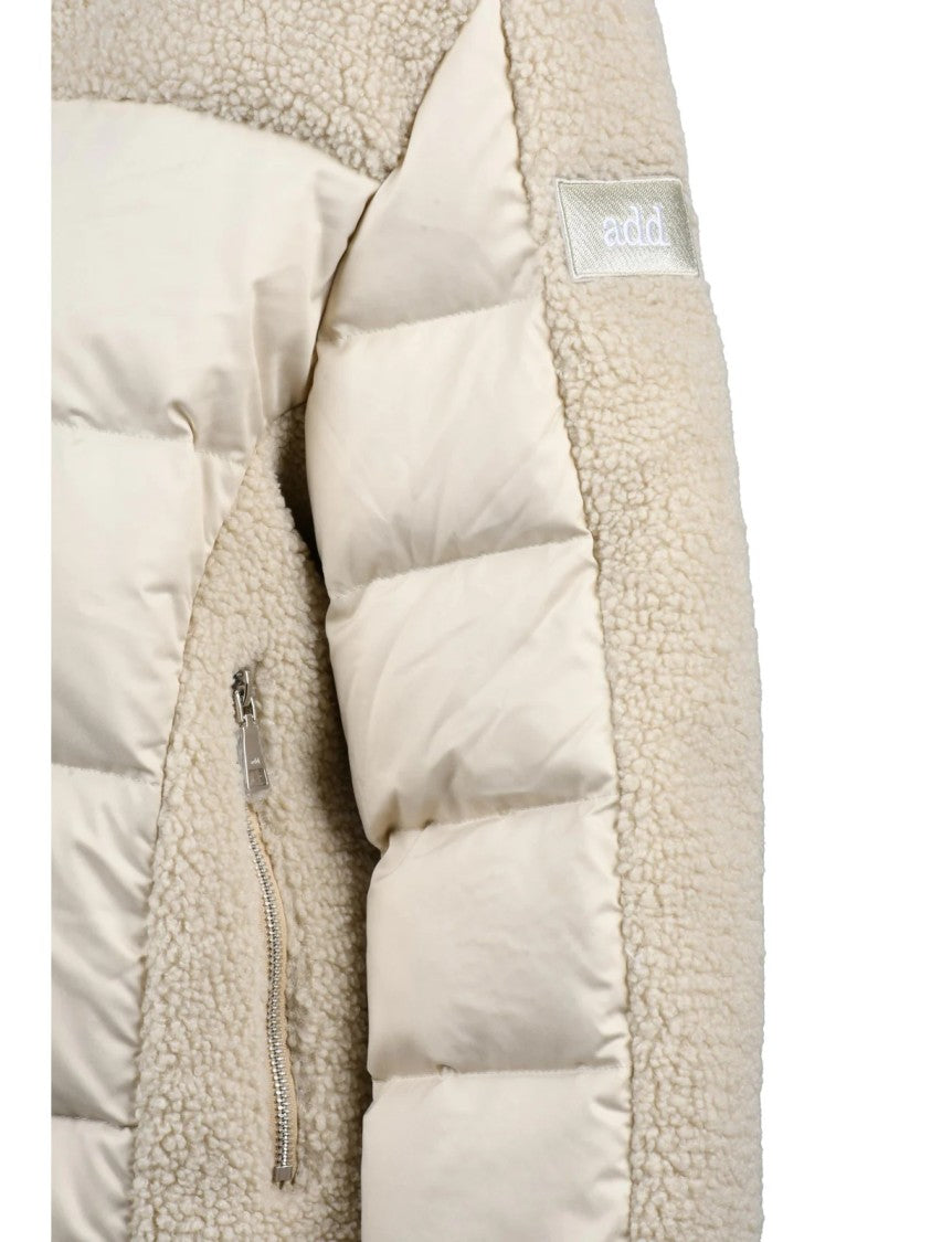 Add Cropped Beige Down Jacket With Textured Fleece And Quilted Panels