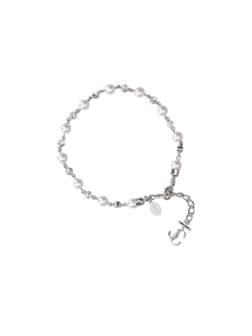 Jimmy Choo Delicate Pearl Bracelet With Silver Chain