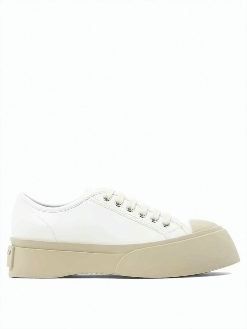 Marni Low-Top White Calf Leather Sneakers With Raised Rubber Sole
