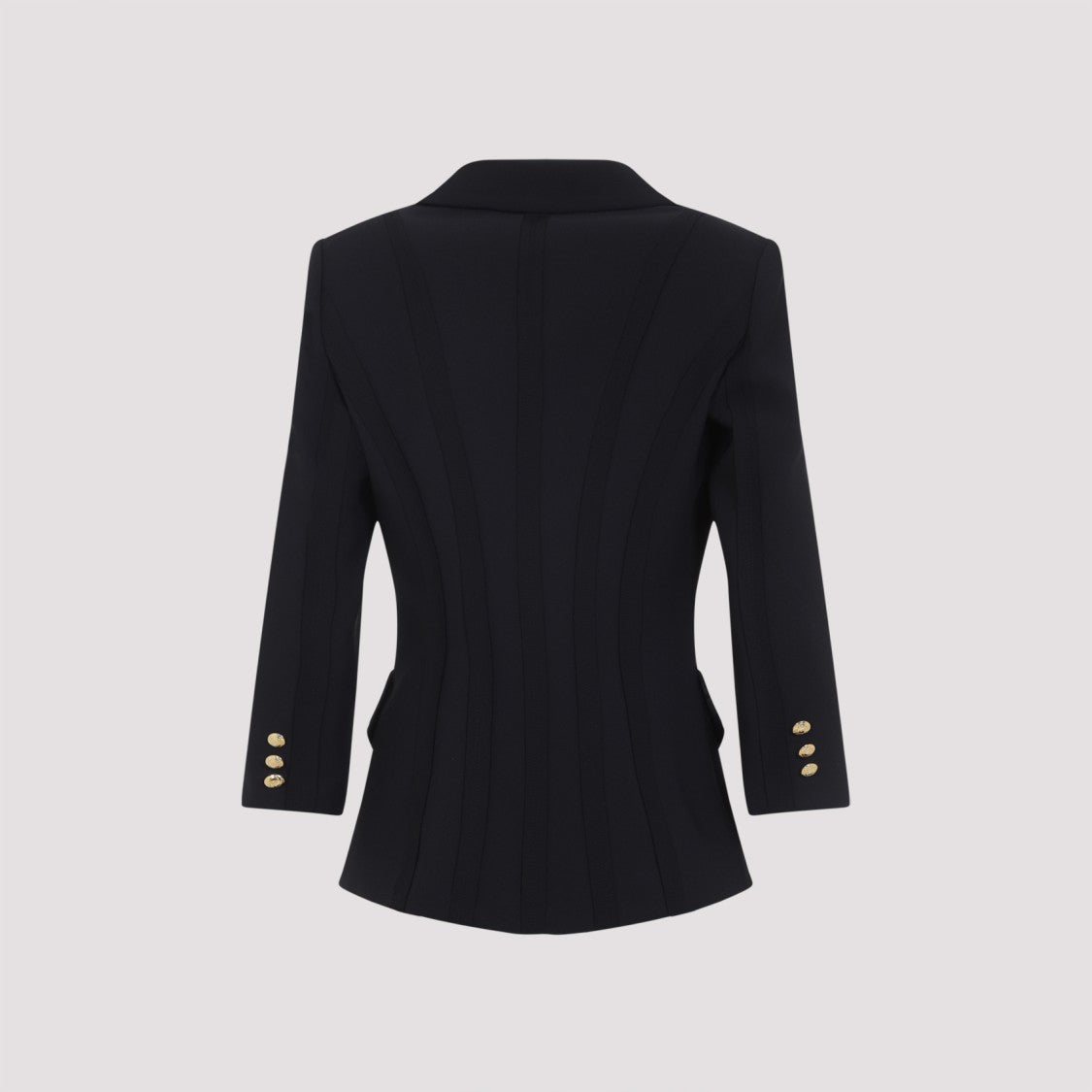 Elisabetta Franchi Fitted Black Crepe Double-Breasted Jacket With Gold Hardware