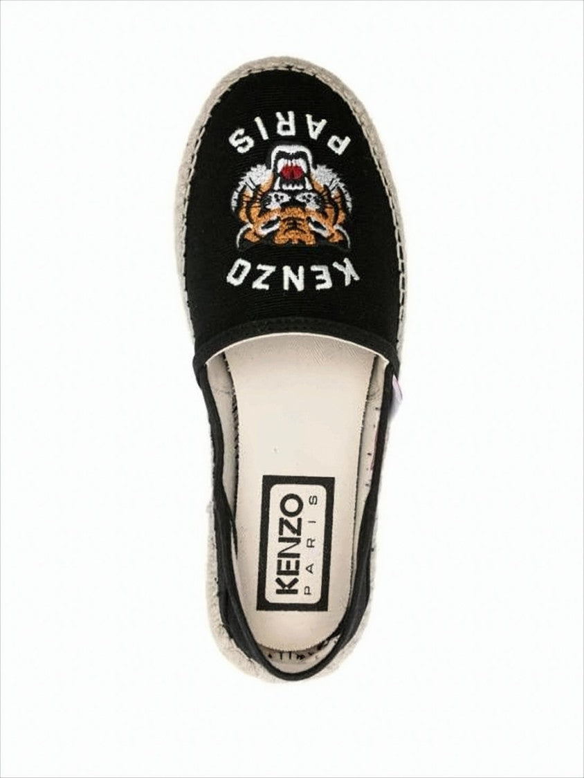 Kenzo Embroidered Black Cotton Slip-On Espadrille Sneakers