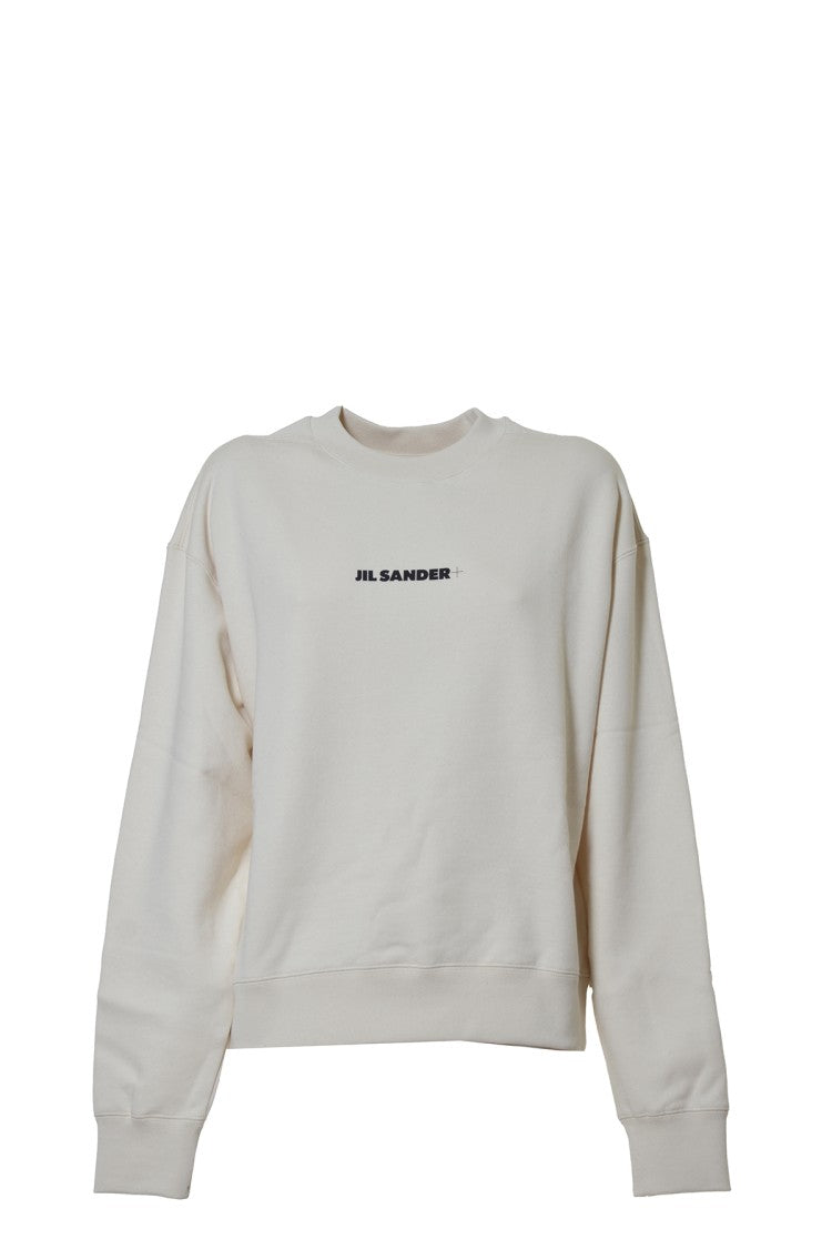Jil Sander Natural White Cotton Crewneck Sweatshirt With Logo