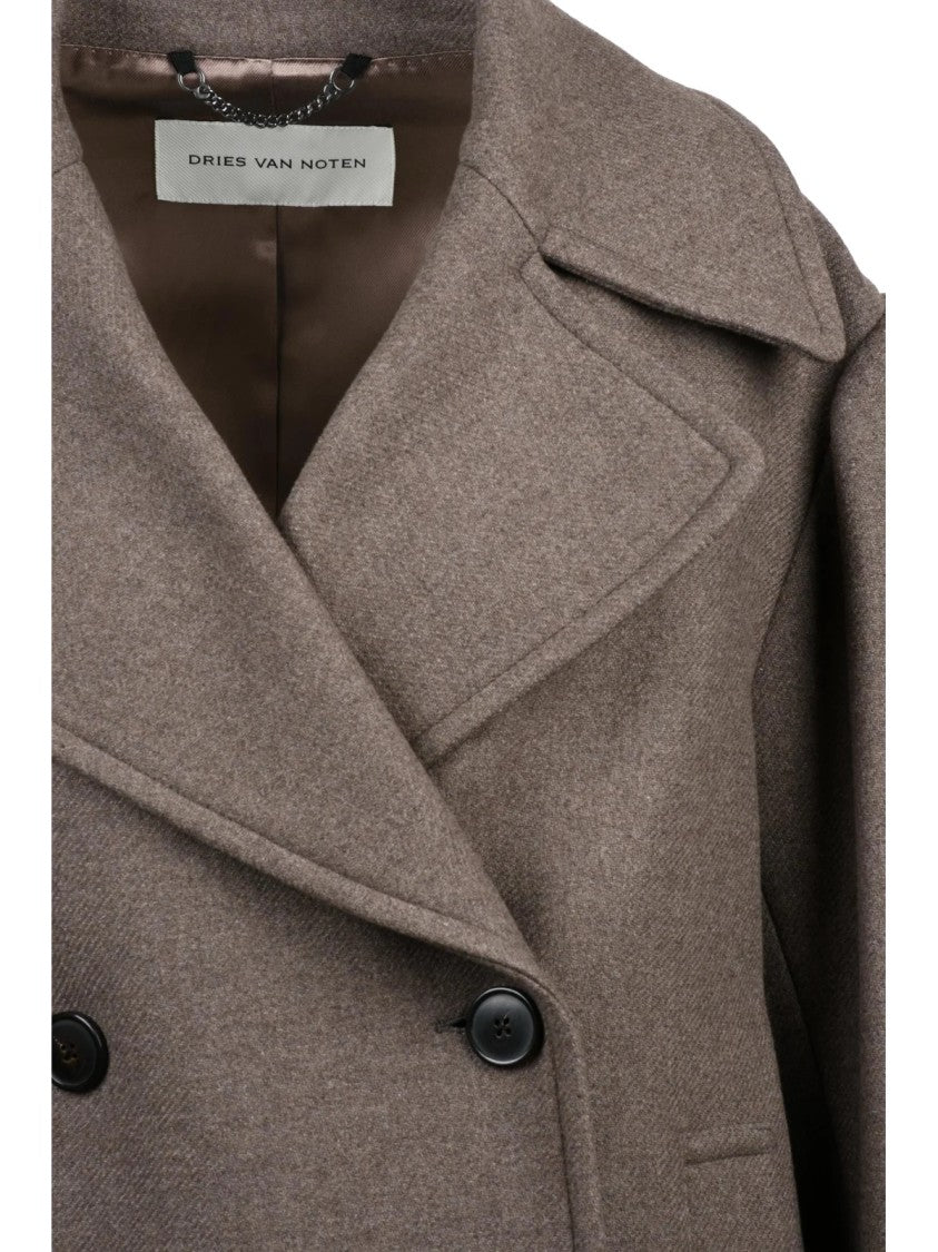 Dries Van Noten Taupe Wool-Blend Double-Breasted Coat