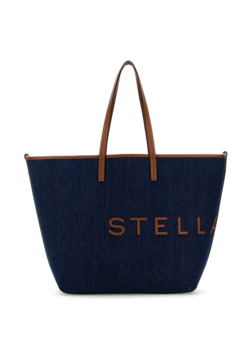 Stella Mccartney Structured Tote Bag With Denim-Like Texture And Bold Lettering