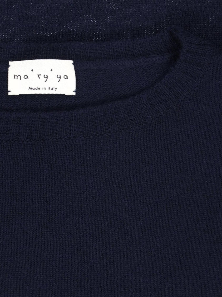 Ma'ry'ya Navy Blue Virgin Wool Patch-Pocket Crewneck Sweater