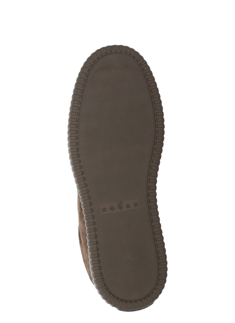 Hogan Brown Smooth Leather Accents Suede Sneakers