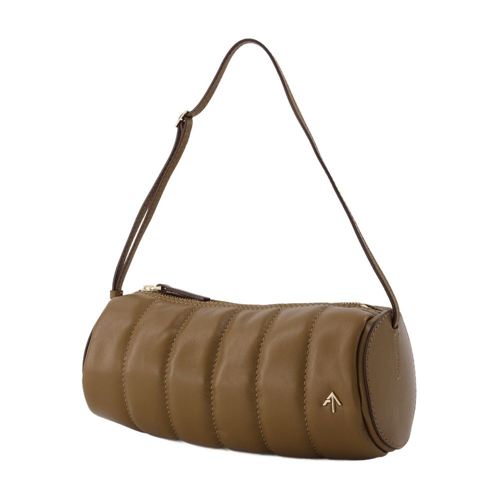 Manu Atelier Padded Cylinder Bag In Brown Leather