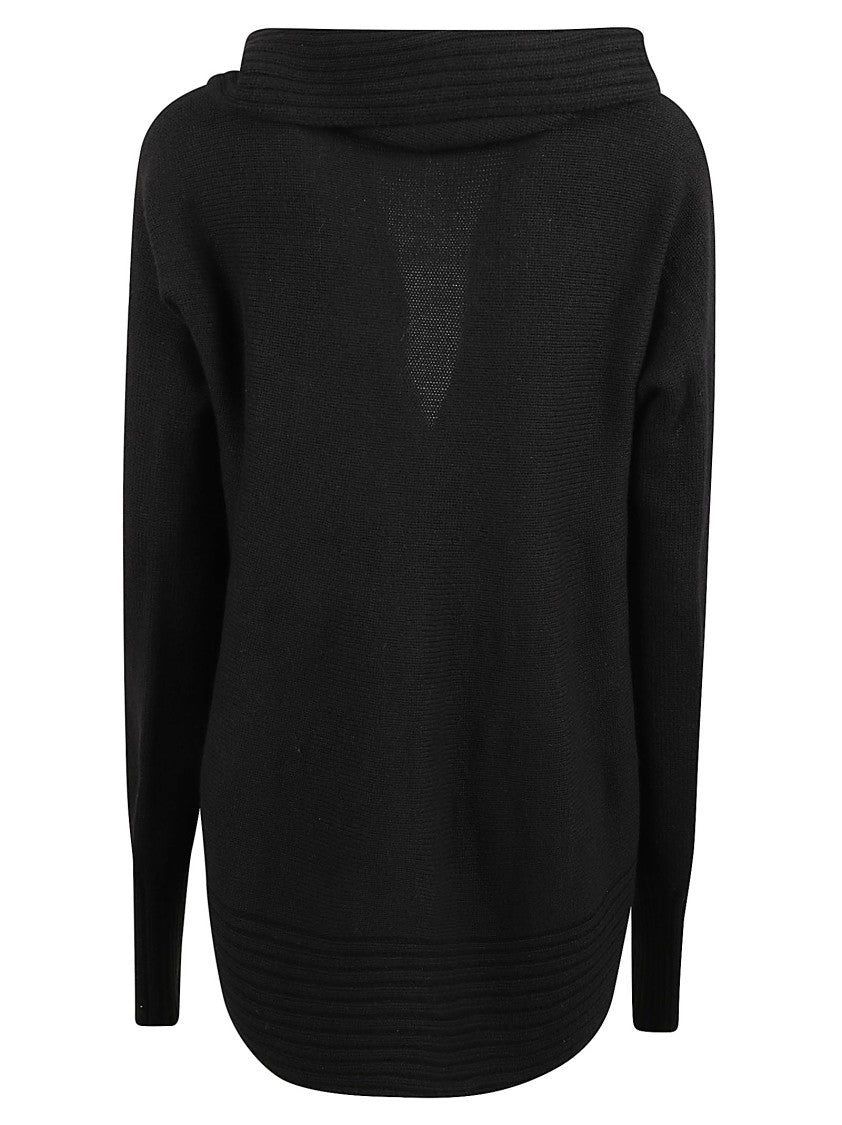 Alberta Ferretti Pin-Fastening Black Sweater With Curved Hem