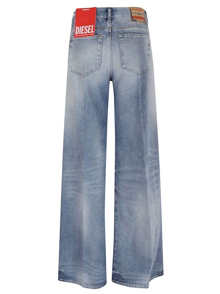 Diesel Faded Light Blue Wide Leg Denim Jeans