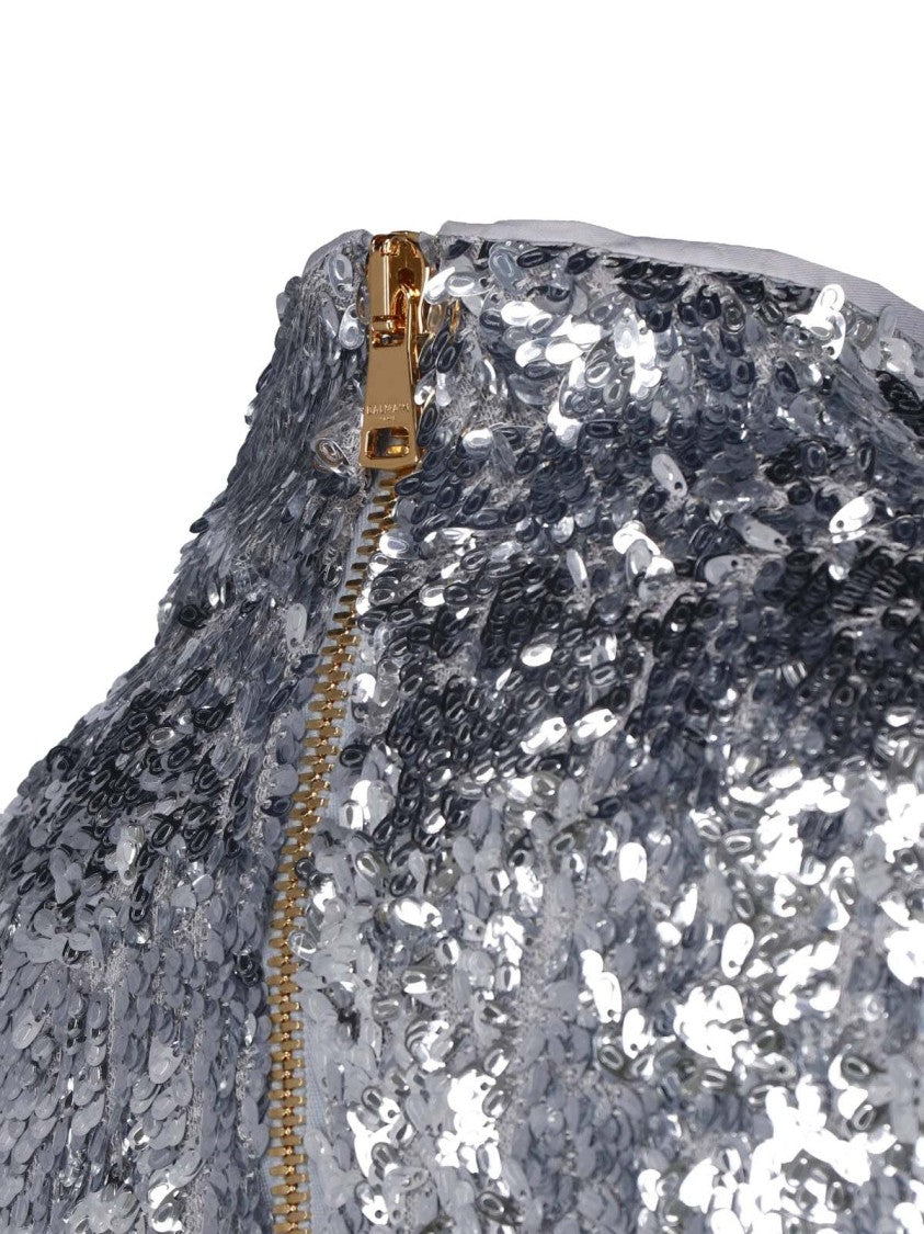 Balmain High Neck Mini Dress Adorned With Silver Sequins