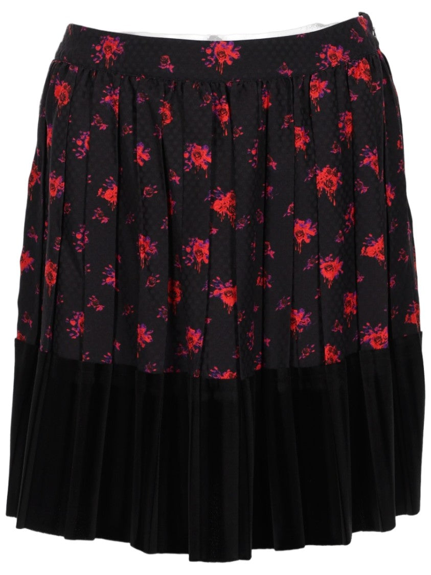 Alexander Mcqueen Pleated Flared Skirt With Floral Upper And Solid Black Lower