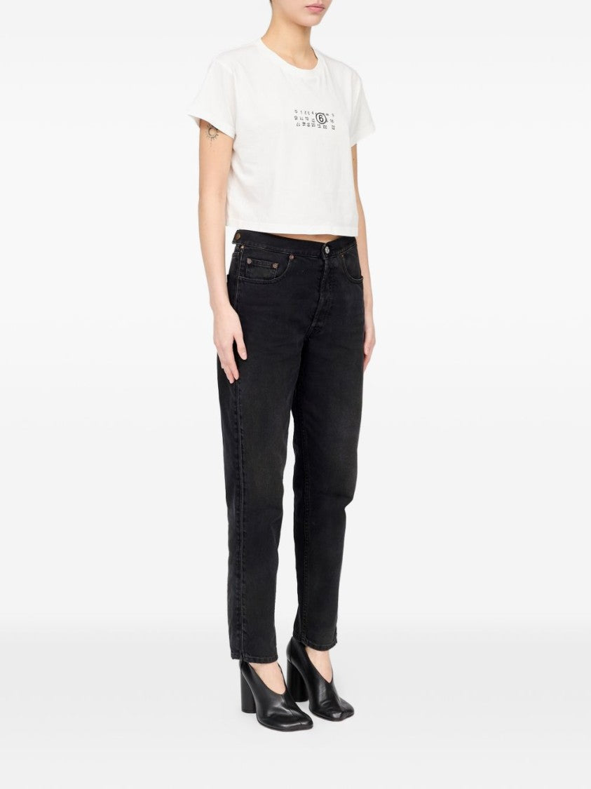 Mm6 By Maison Margiela Black Cropped Short-Sleeved Minimalist T-Shirt