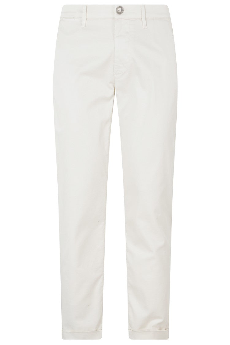 Re-Hash White Cotton-Blend Darts Turn-Up Chino Pants