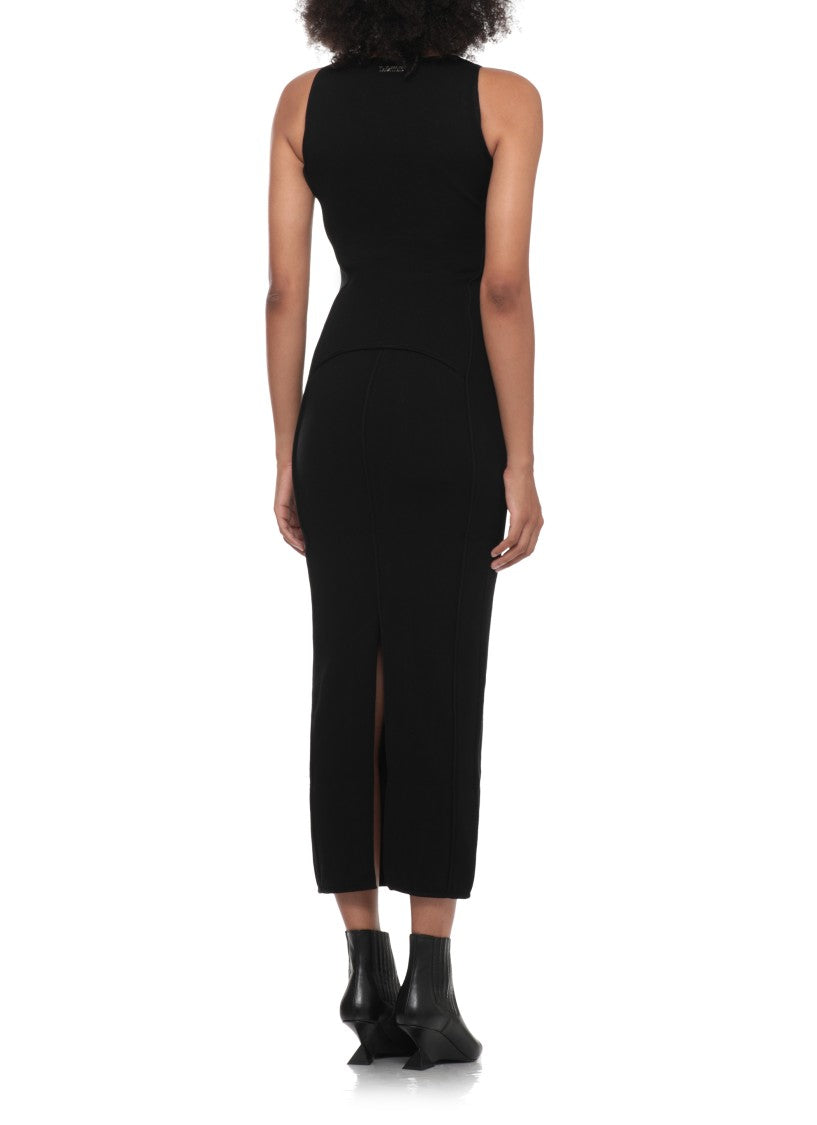 The Attico Fitted Midi Dress With Crew Neckline And Vertical Profiles