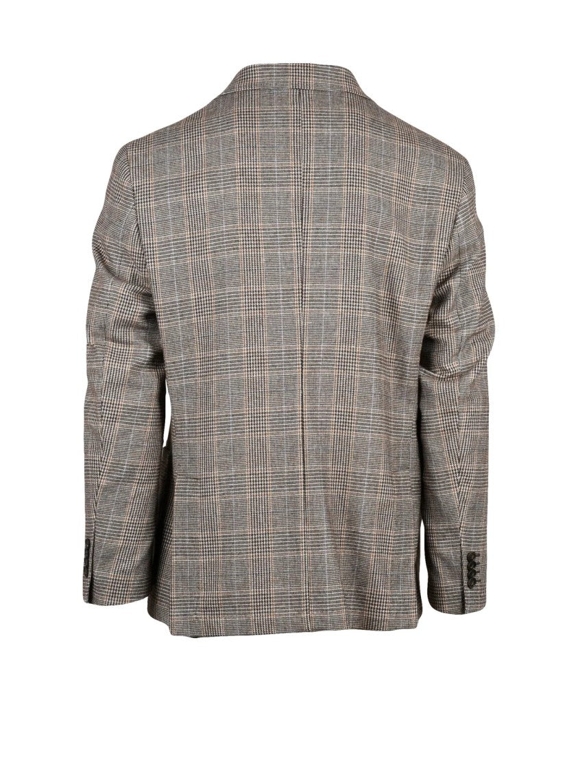 Manuel Ritz Brown Checkered Unlined Cotton-Blend Jacket