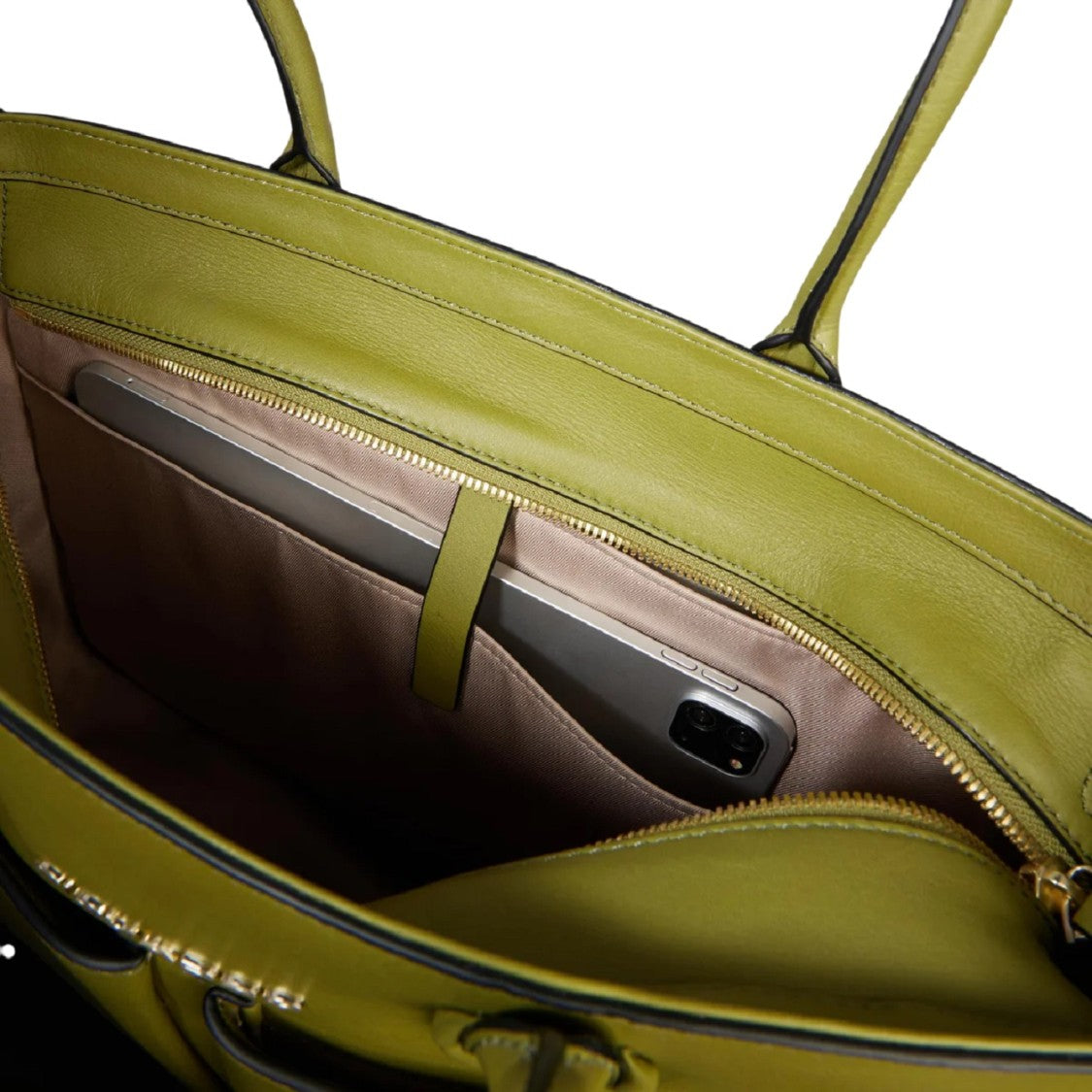 Piquadro Structured Green Leather Shoulder Bag