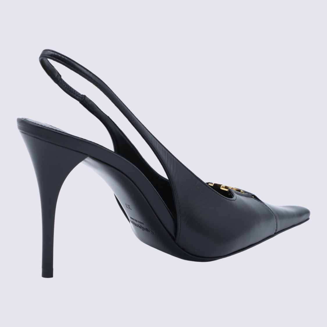 Saint Laurent Slingback Pump With Pointed Toe And Gold-Tone Logo