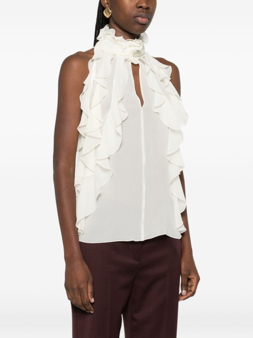 Alexander Mcqueen Silk Top With High Ruffled Neckline