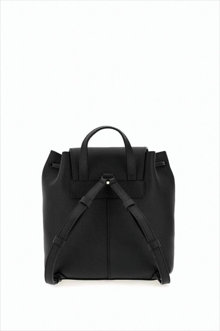 Salvatore Ferragamo Structured Black Calf Leather Backpack With Flap Closure
