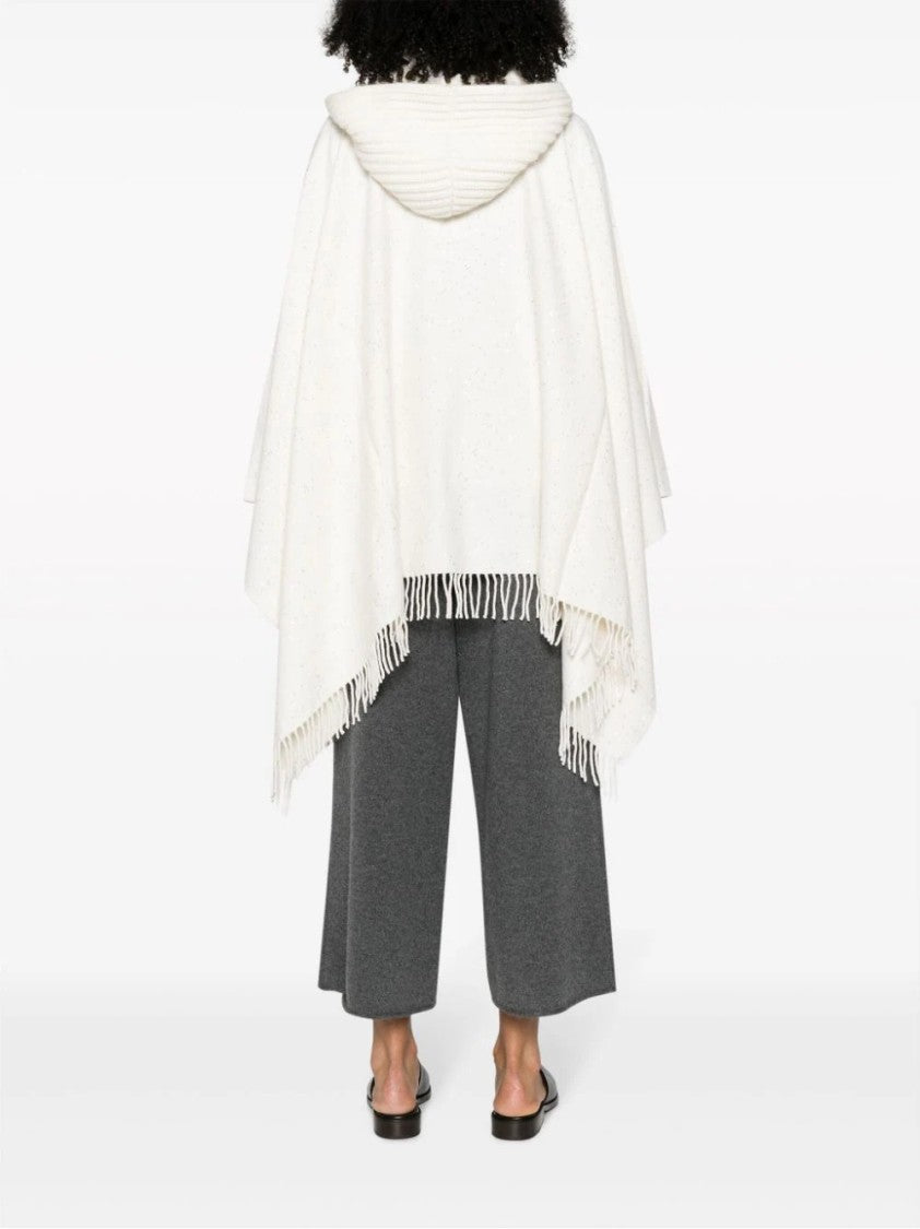 Fabiana Filippi Textured White Cape With Cozy Hood