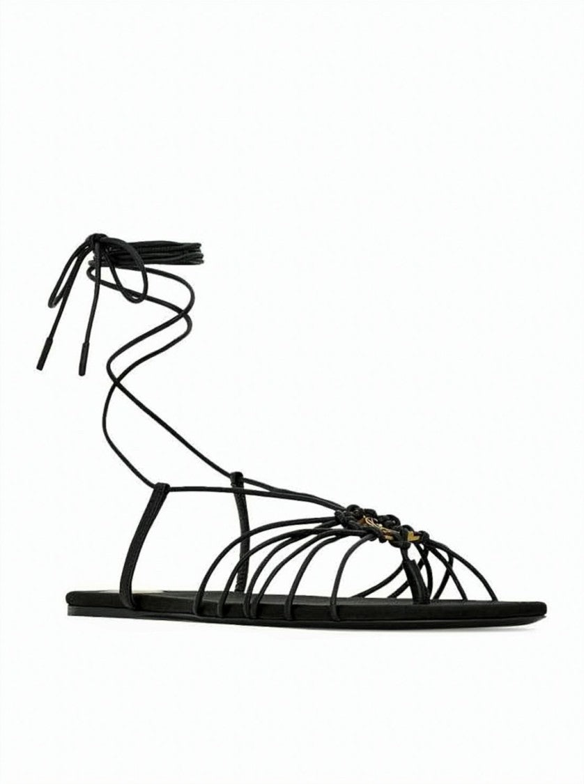 Saint Laurent Minimalist Lambskin Sandals With Knotted Design