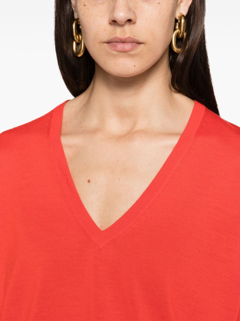 Dries Van Noten Loose Fit Deep V-Neck Knit Sweater