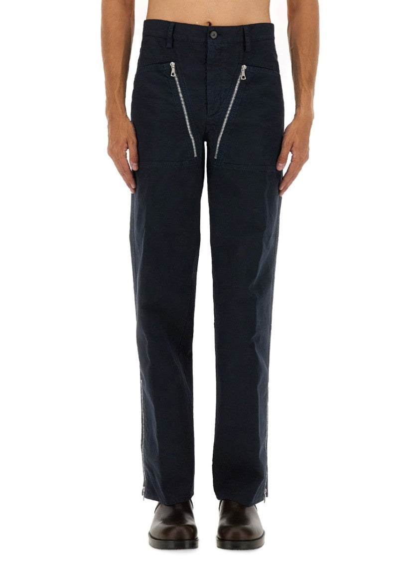 Dries Van Noten Straight-Leg Double Front Zipper Cotton Pants