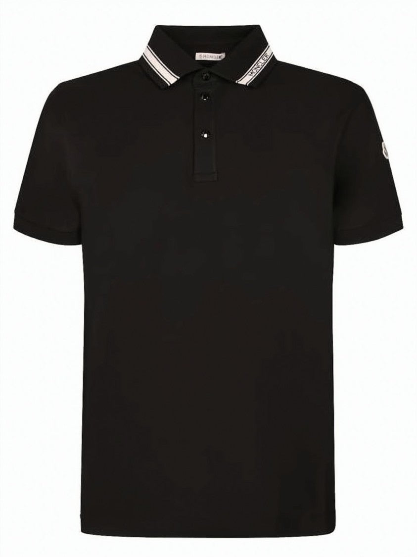 Moncler Short-Sleeve Polo Shirt With Striped Collar And Logo Patch