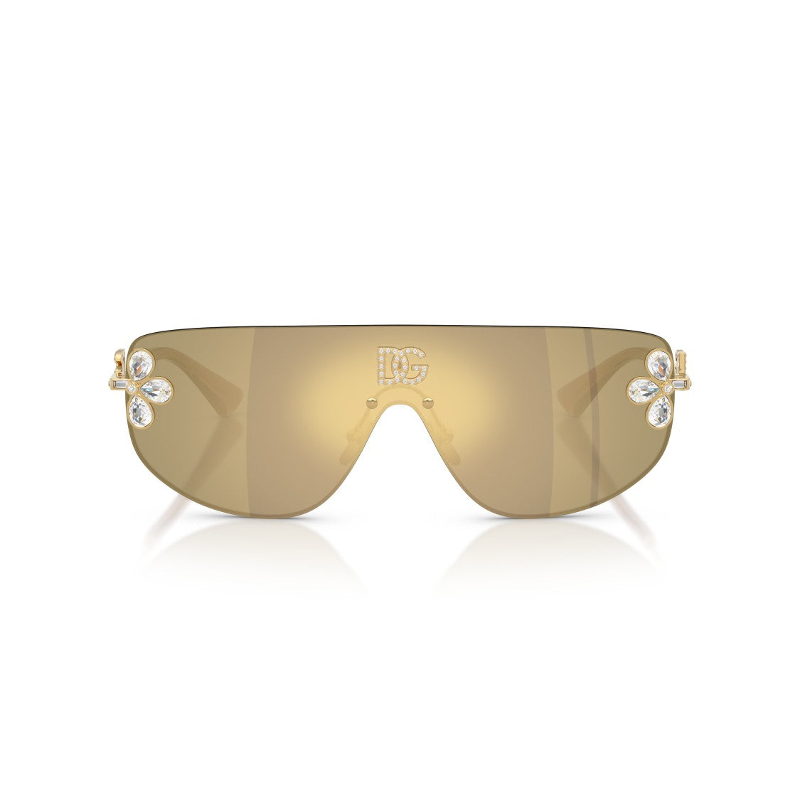 Dolce & Gabbana Gradient Brown Shield Sunglasses With Floral Accents