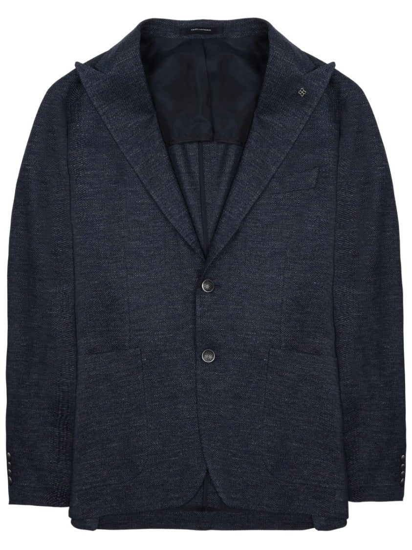 Tagliatore Tailored Blue Jacket With Textured Linen-Cotton Blend