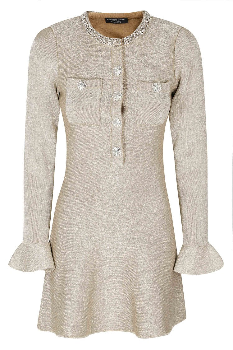 Alessandro Legora Gold Fitted Bodice Mini Dress