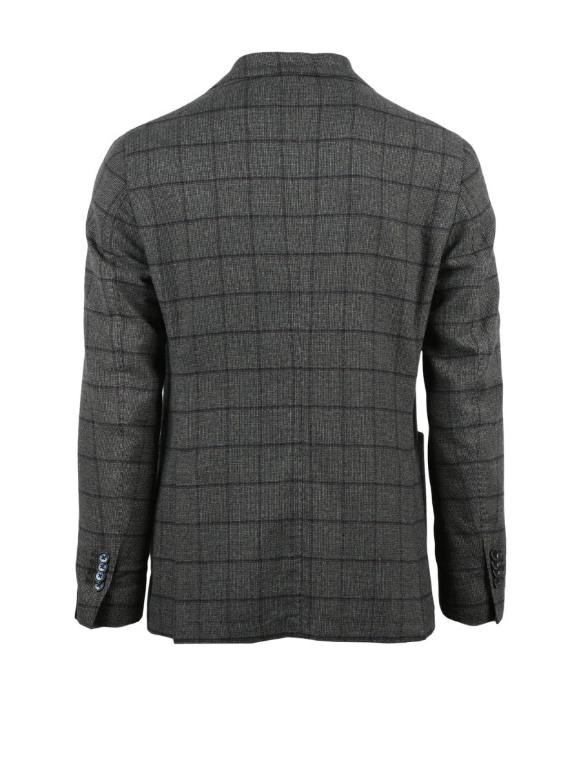 L.B.M. 1911 Rounded Cotton Jacket With Notch Lapels And Checkered Pattern