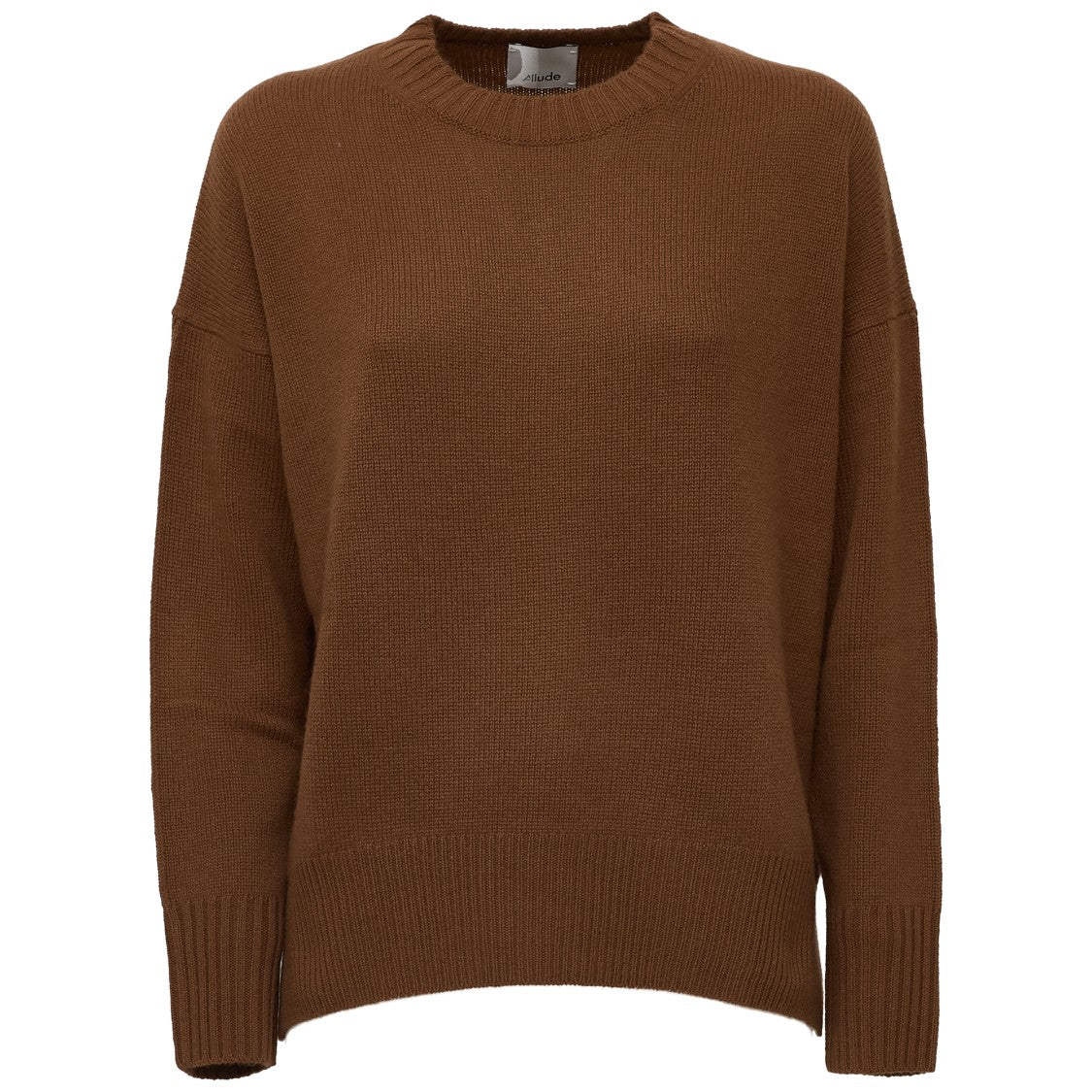 Allude 3-Ply Ribbed Side Slit Cashmere Crewneck Sweater