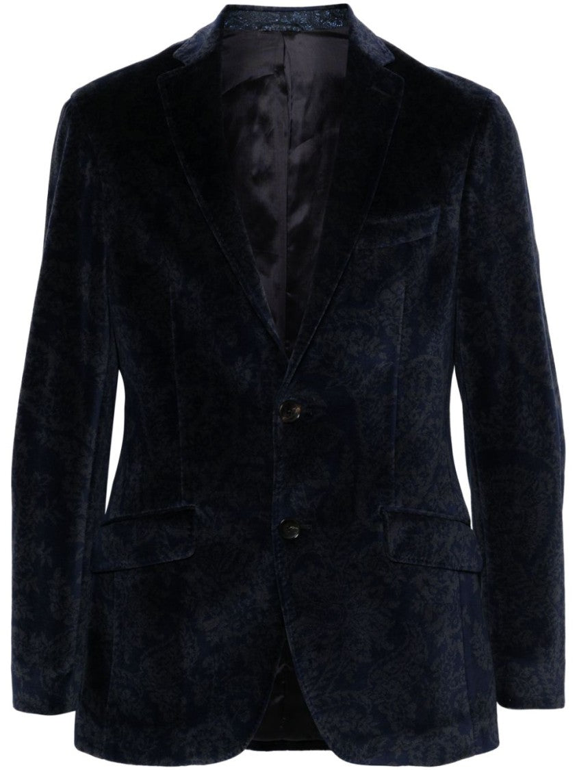 Etro Tailored Cotton Velvet Blazer With Floral Pattern