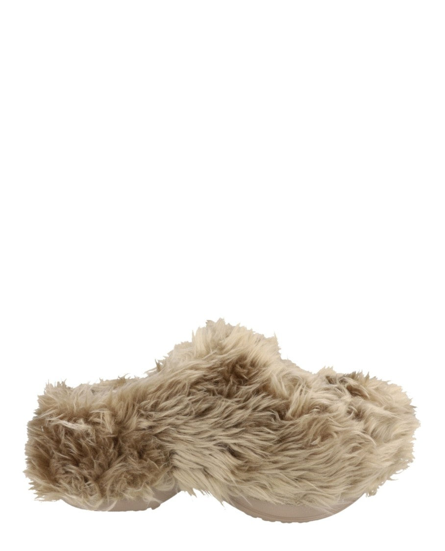 Balenciaga Plush Faux-Fur Mules With Block Heel And Embossed Branding