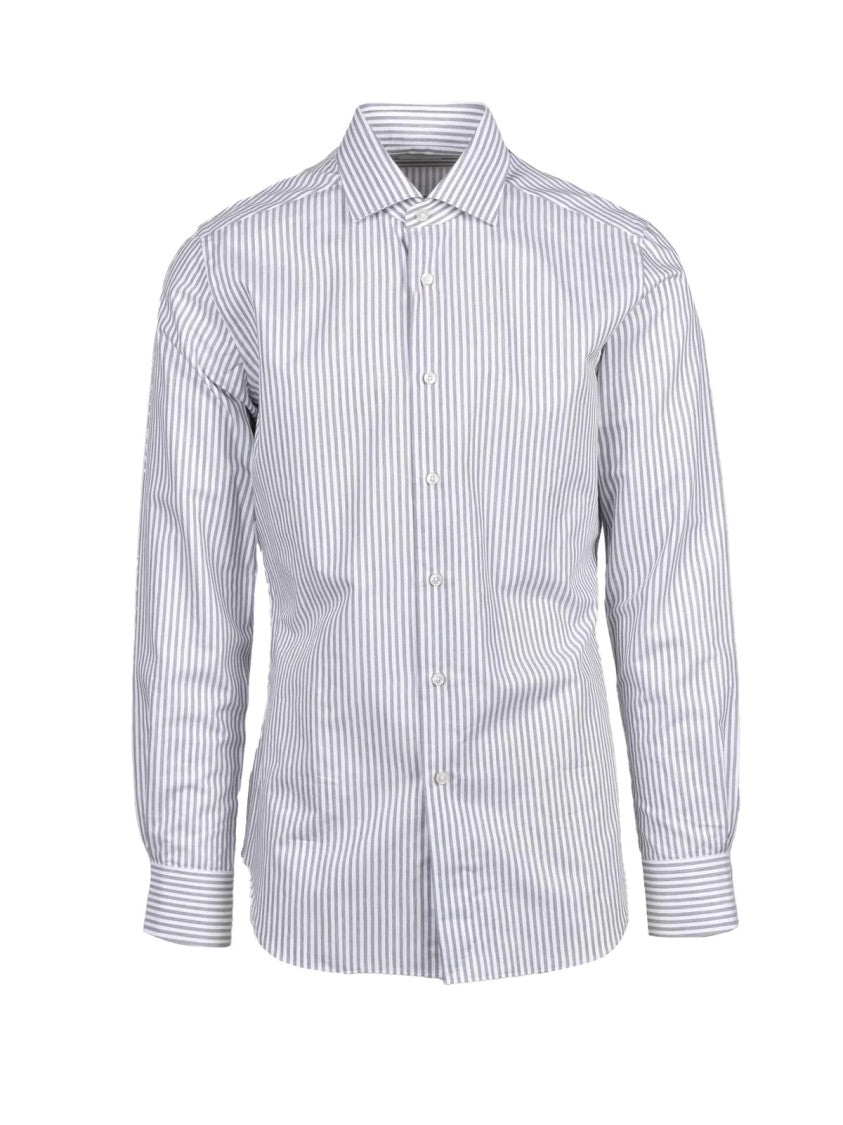 Xacus Grey Striped Cotton Shirt
